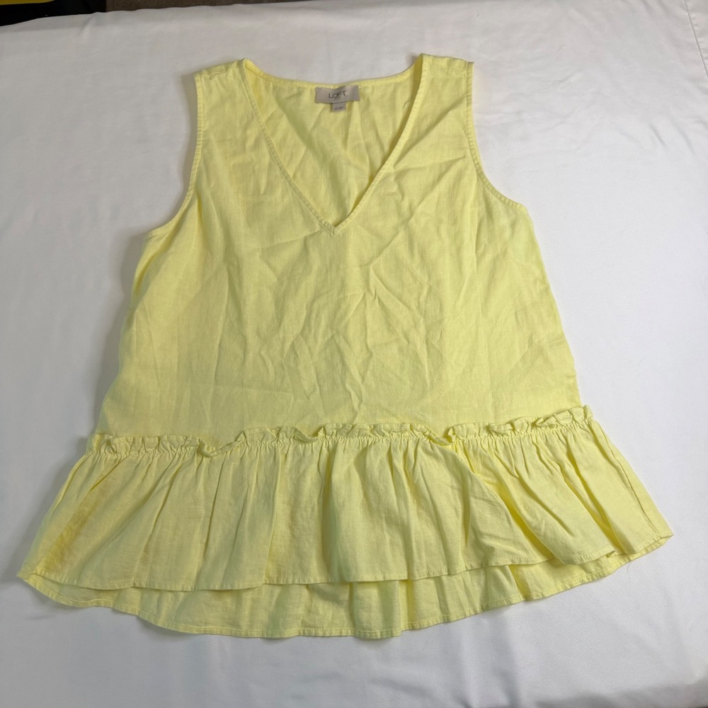 Loft Outlet Yellow Linen Blend Sleeveless V-Neck Tiered Ruffle Hem Top XS